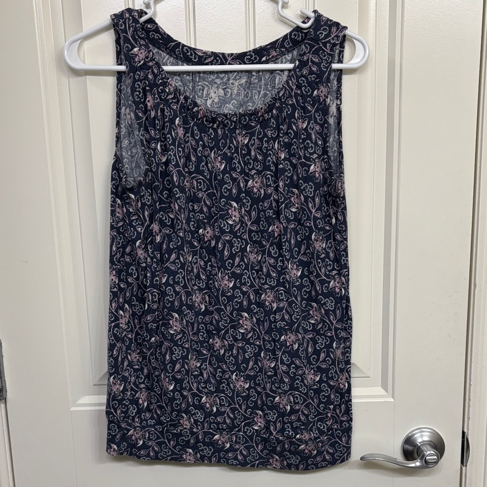 Loft Floral Sleeveless Top - Navy and Pink
